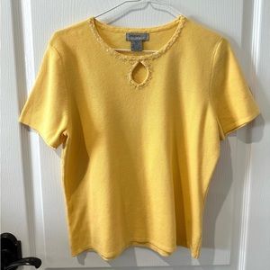 Designer Original Vintage Yellow Short Sleeve Knit Embellished Top